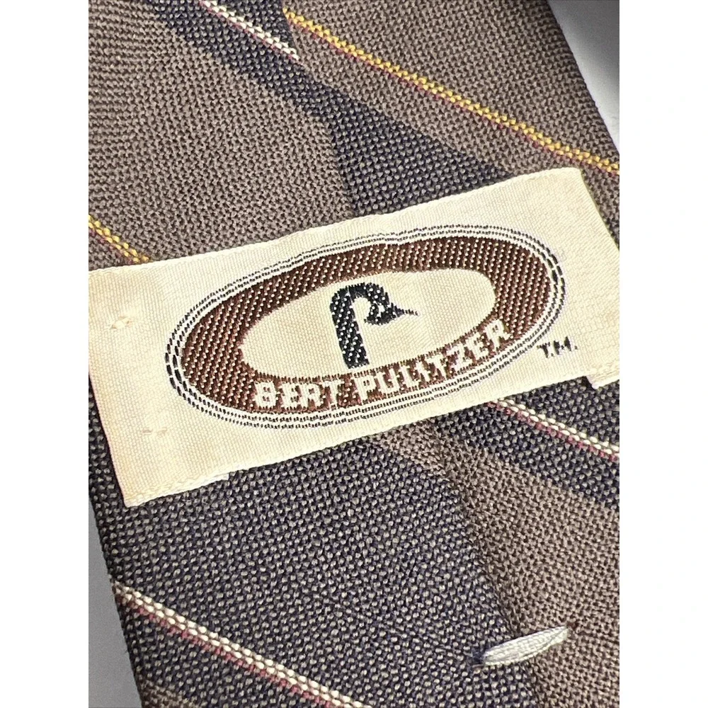 VTG Bert Pulitzer Necktie Mens Tie Tartan 100% Wool Multicolor Striped 3
